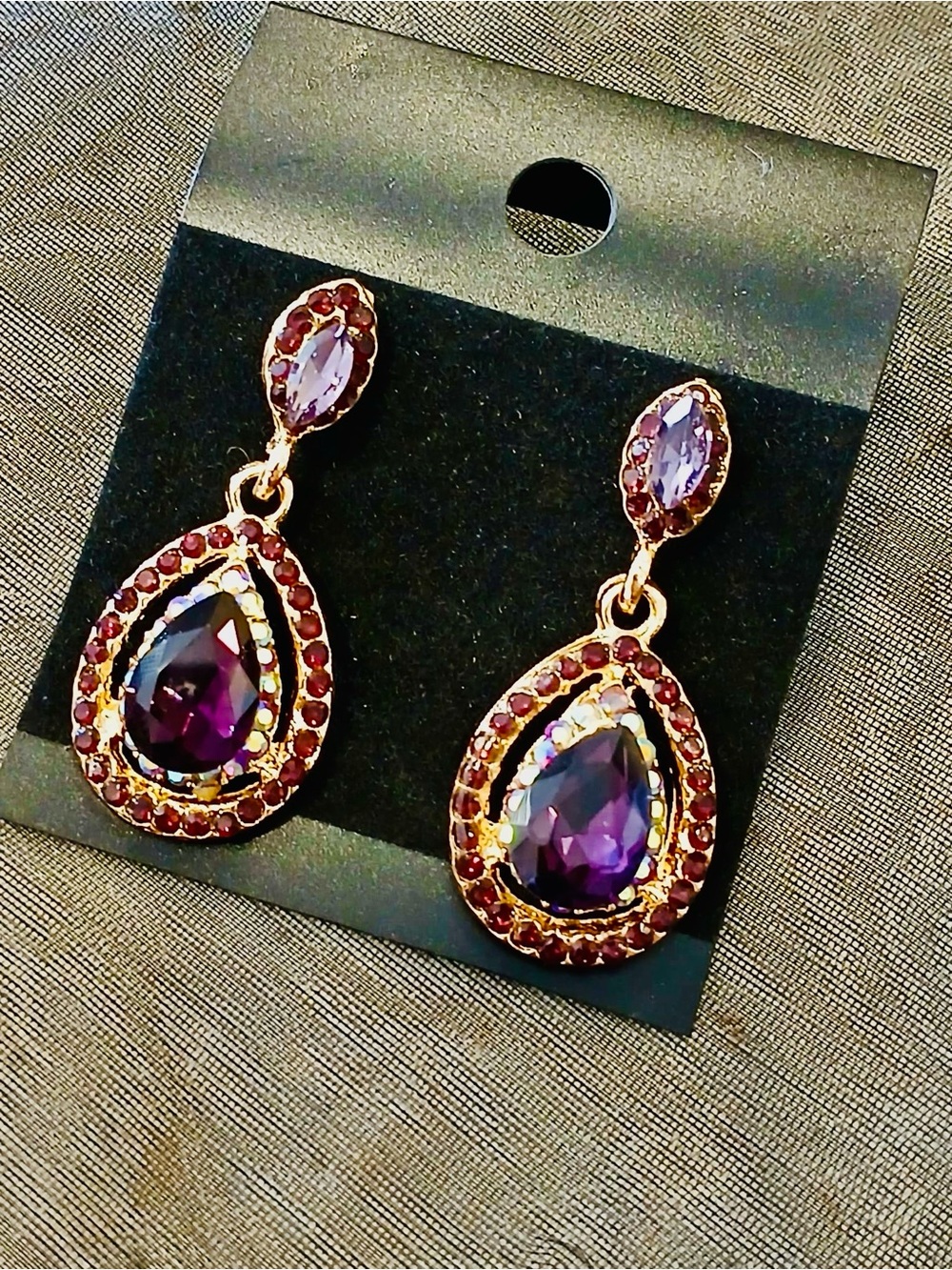 Gold-Tone Purple Teardrop Dangle Earrings small